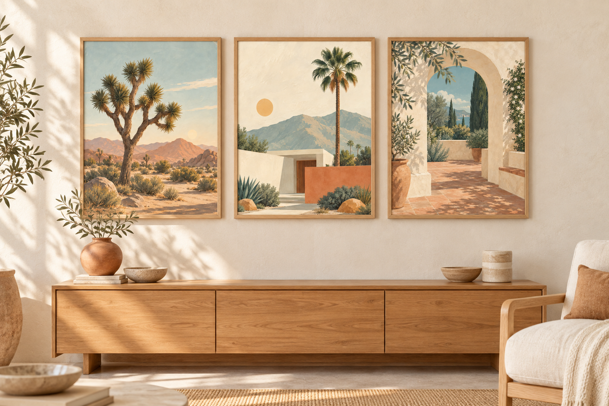 California set of three in natural oak frames