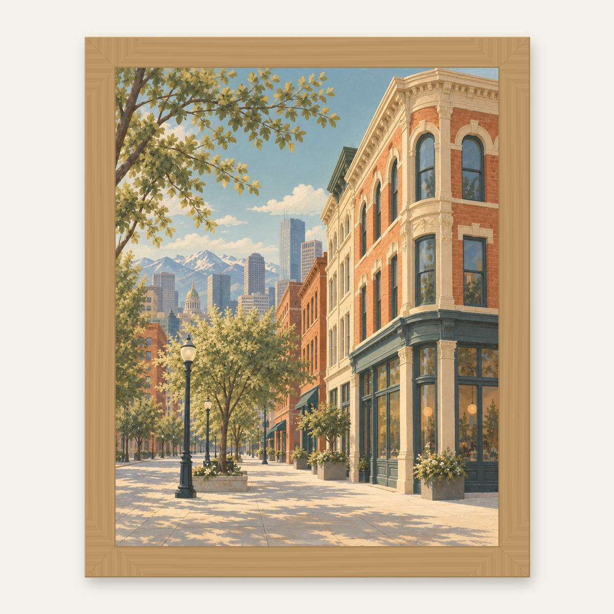 Denver Morning — natural oak frame, digital preview