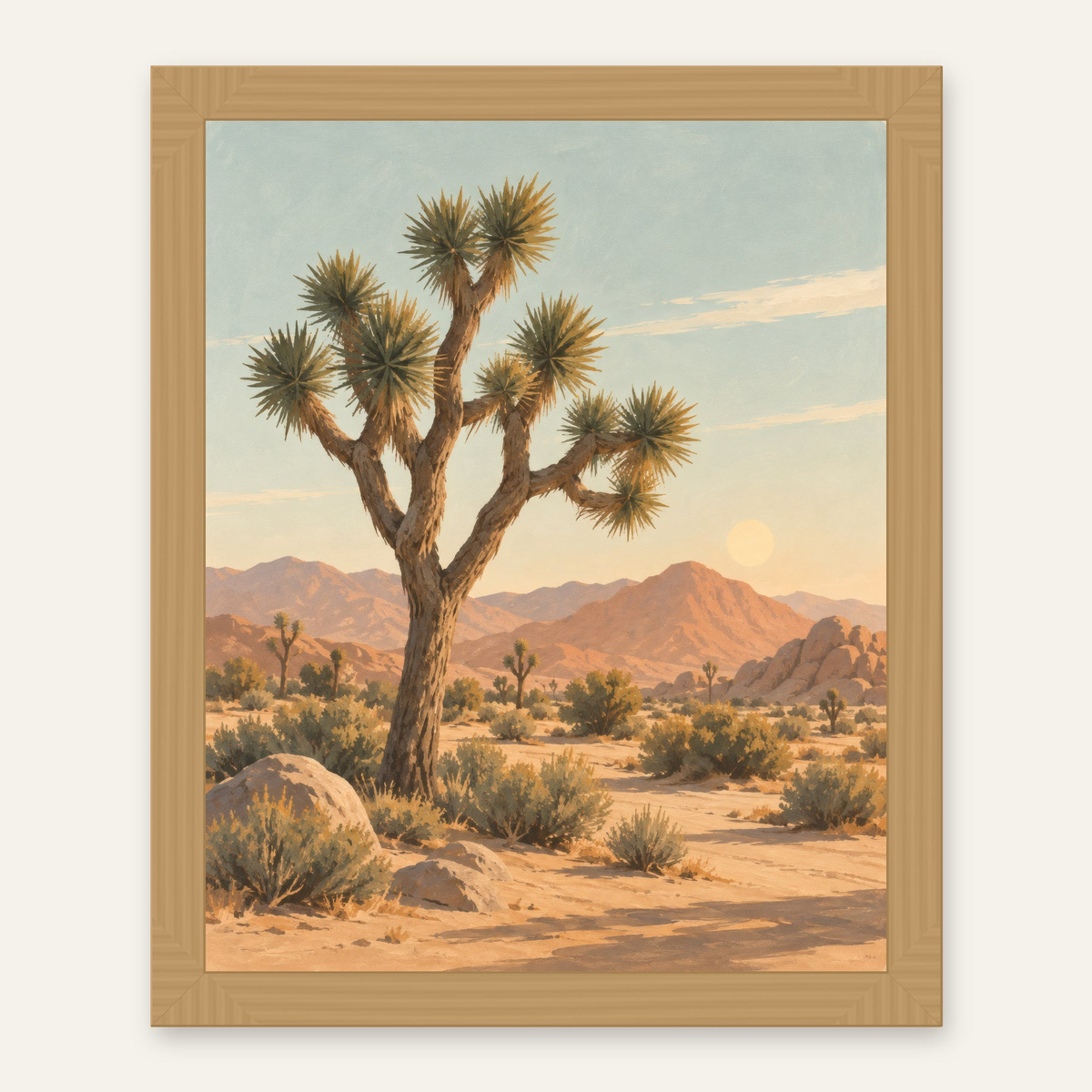 desert light artwork in a natural oak frame — digital preview