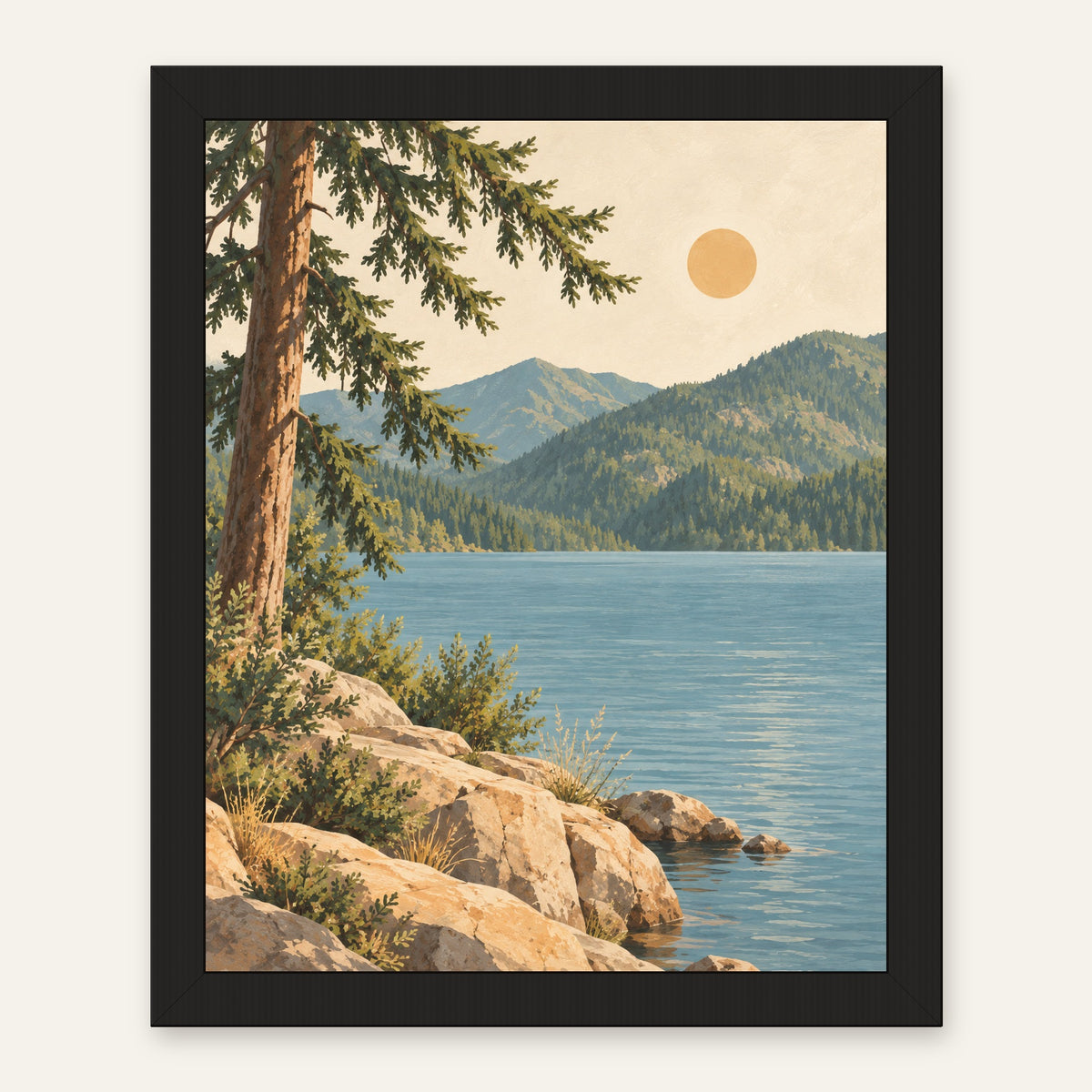 Lake Crescent Calm — black frame, digital preview