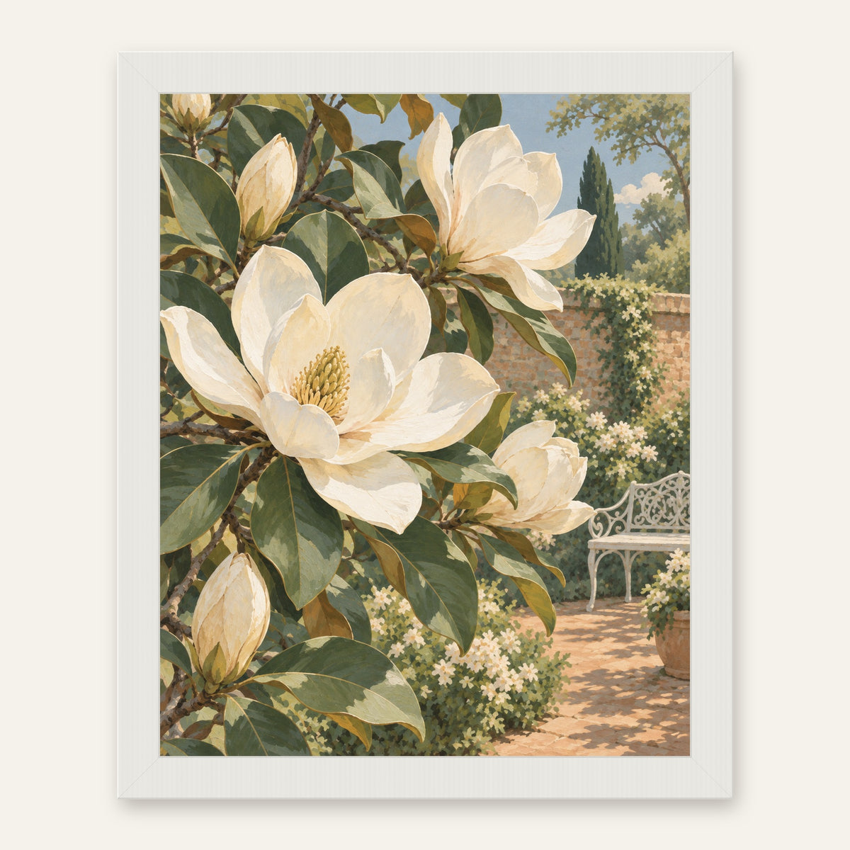 Magnolia Garden — white frame, digital preview