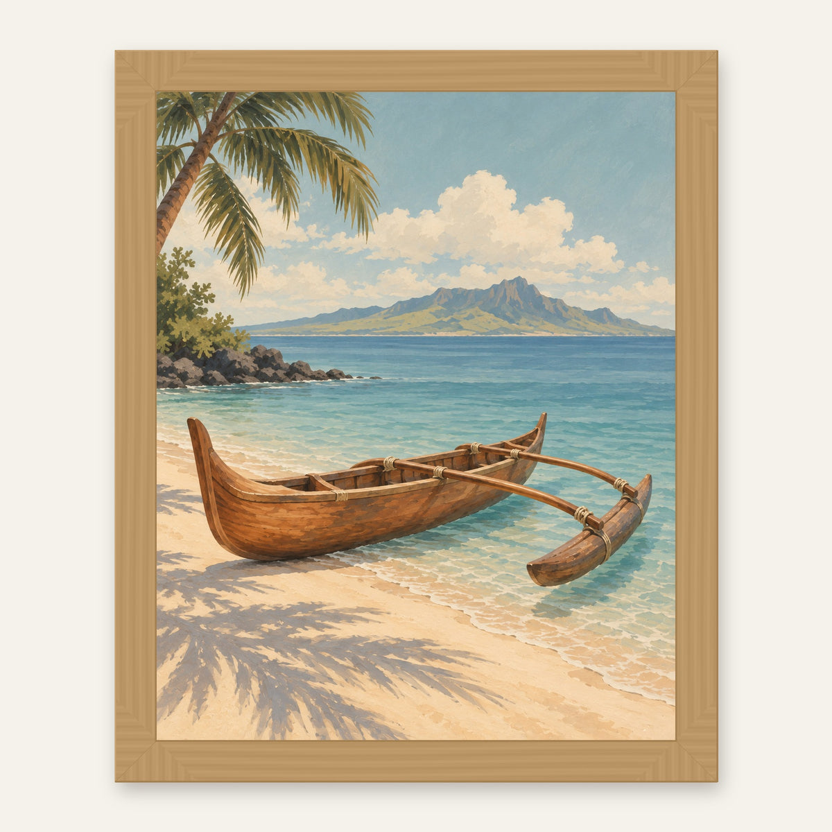 Outrigger Rest — natural oak frame, digital preview
