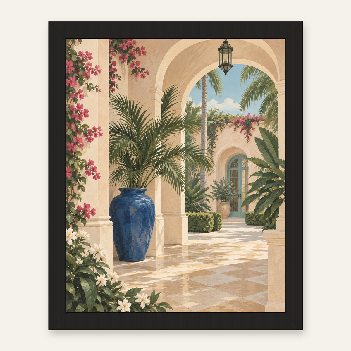Palm Beach Courtyard — black frame, digital preview