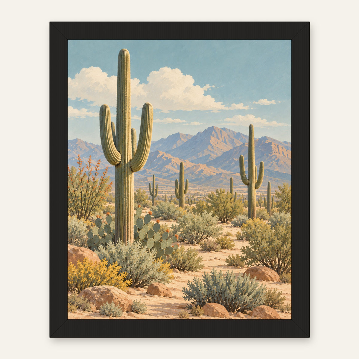 Saguaro Still — black frame, digital preview