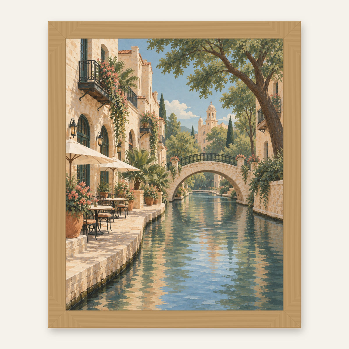 San Antonio Calm — natural oak frame, digital preview