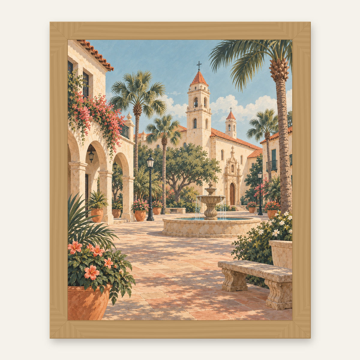 St Augustine Light — natural oak frame, digital preview