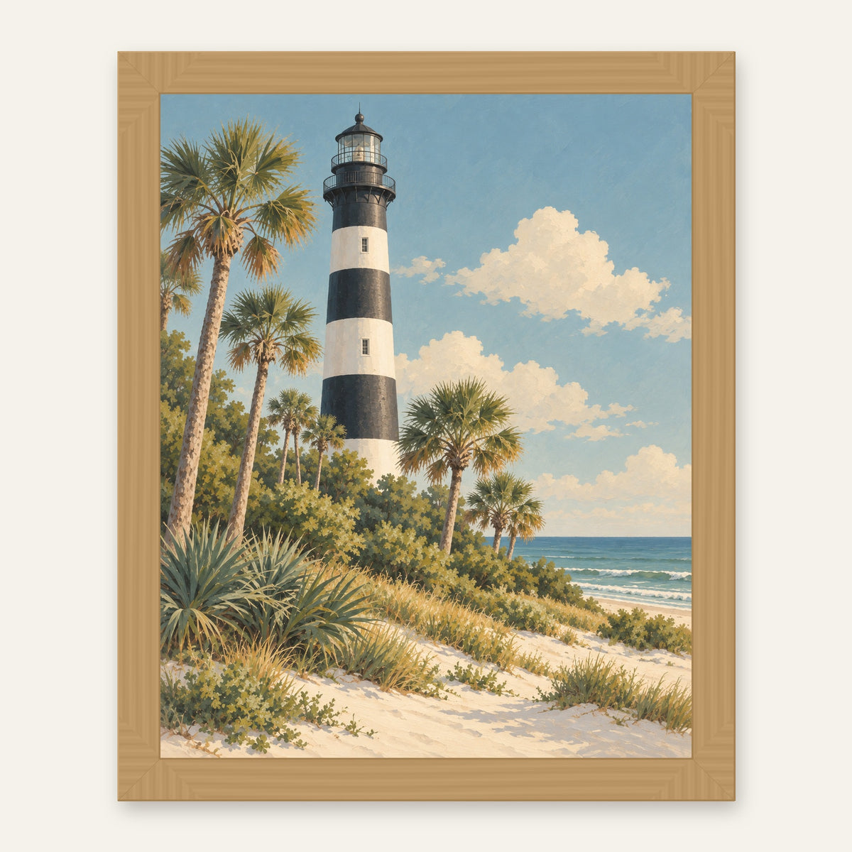 Hunting Island Light — natural oak frame, digital preview