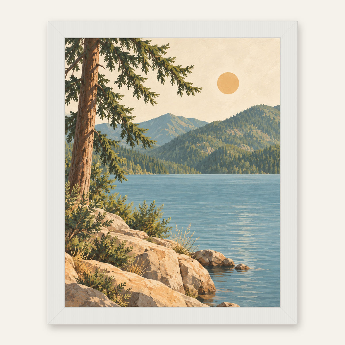 Lake Crescent Calm — white frame, digital preview
