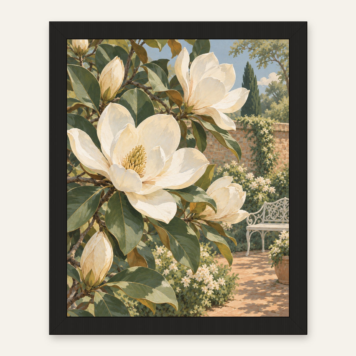 Magnolia Garden — black frame, digital preview