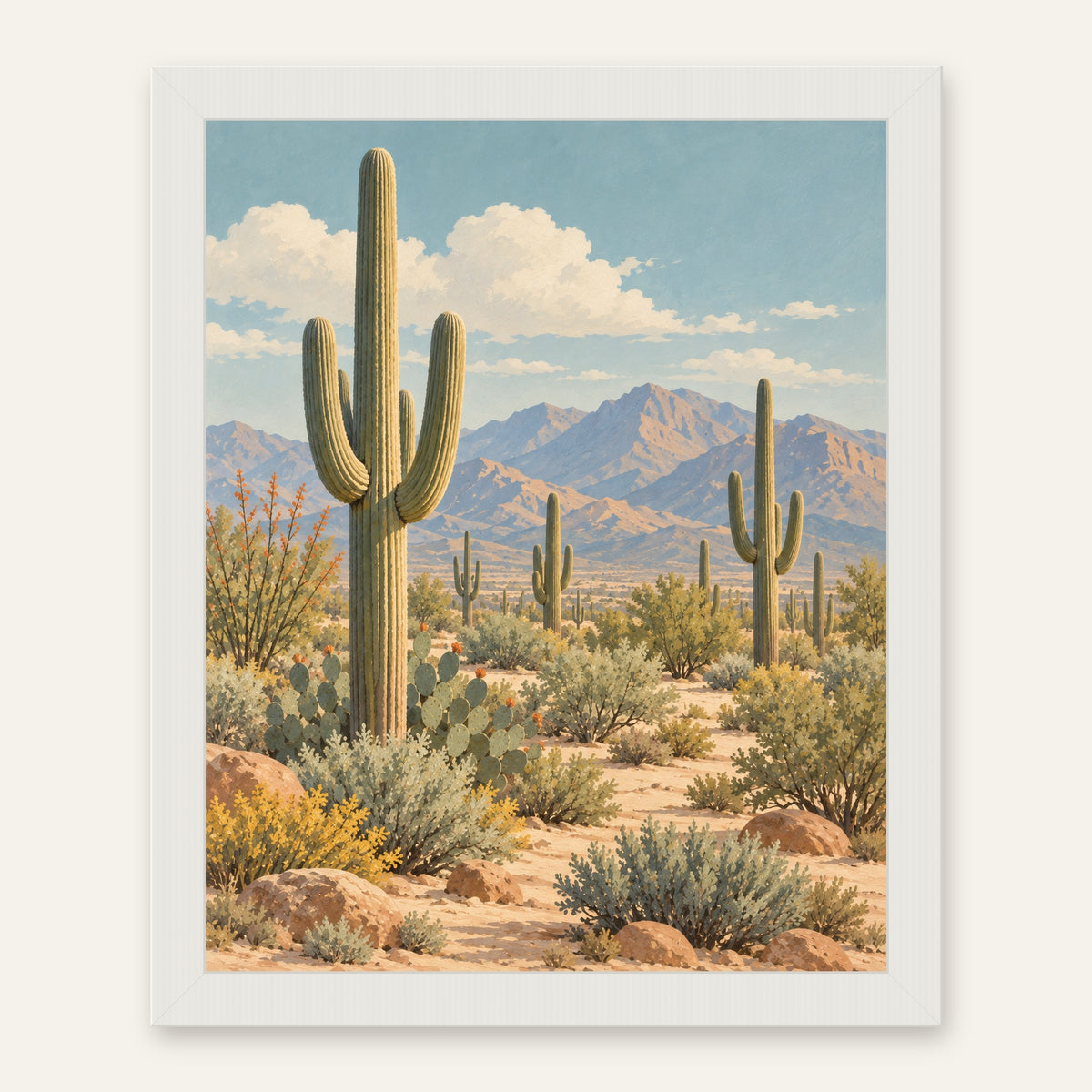 Saguaro Still — white frame, digital preview