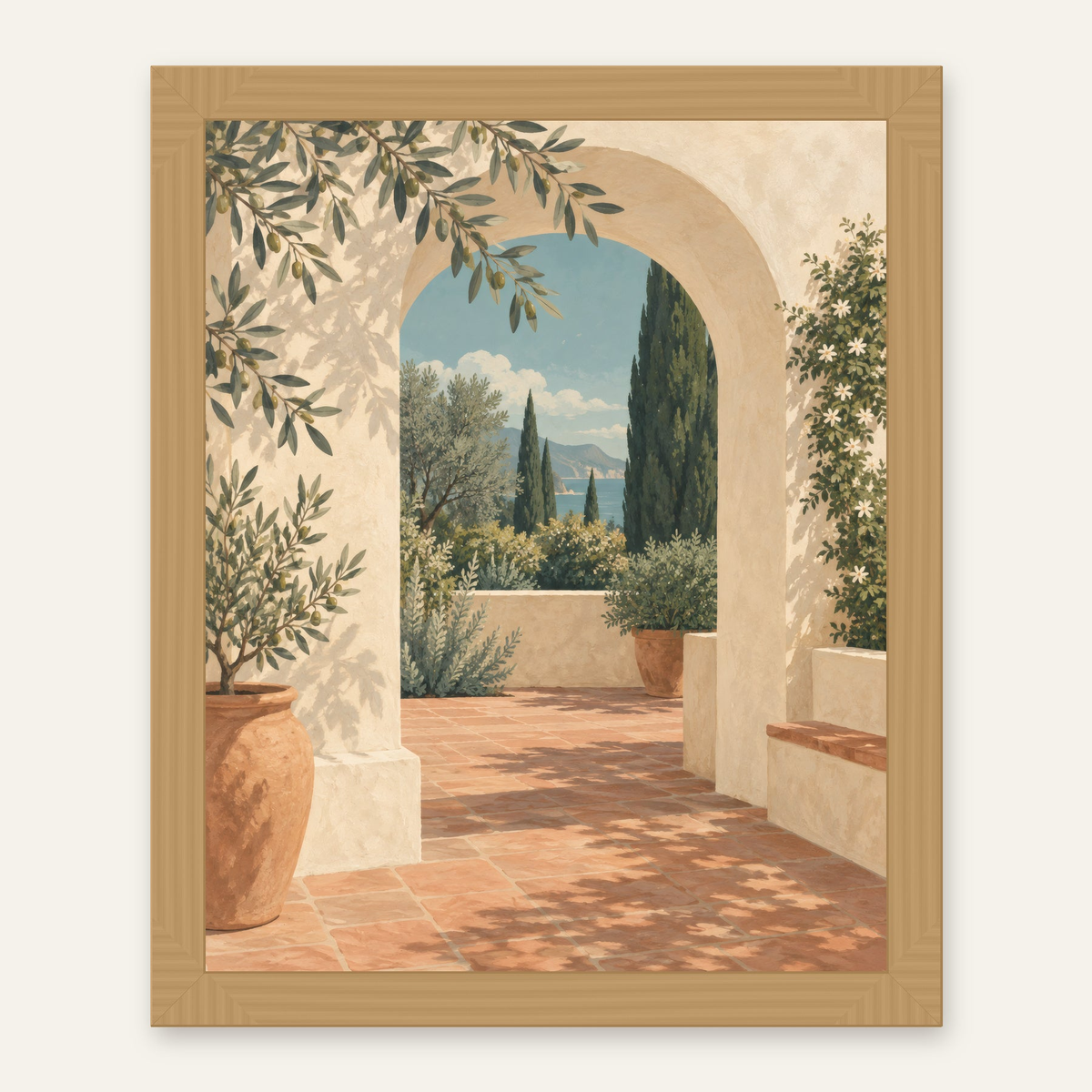 sunlit arch artwork in a natural oak frame — digital preview