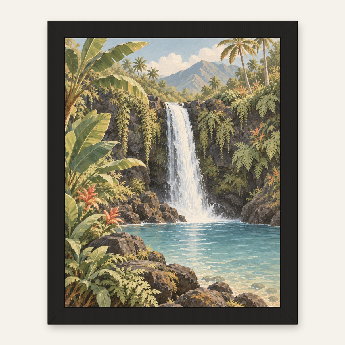 Waterfall Garden — black frame, digital preview