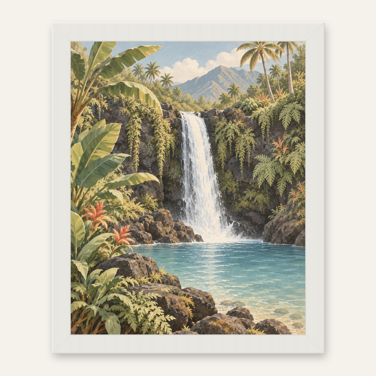 Waterfall Garden — white frame, digital preview